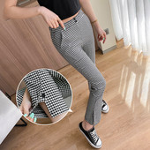 Stilīgas sieviešu rūtainas bikses ar pogām taisns modelis