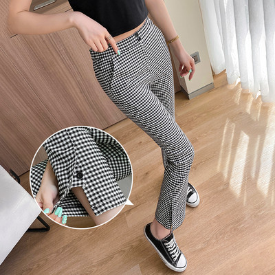 Stilīgas sieviešu rūtainas bikses ar pogām taisns modelis