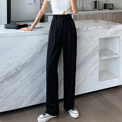 Sieviešu garās bikses ar augstu vidukli platu modeli