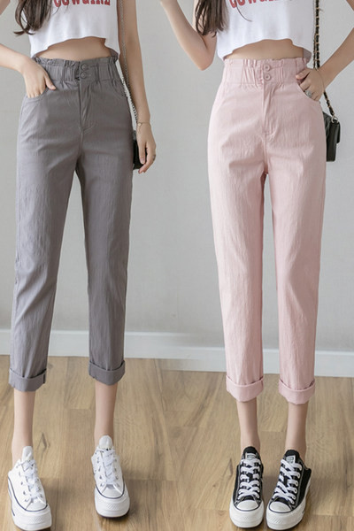 Sieviešu vasaras bikses ar kabatām un augstu vidukli