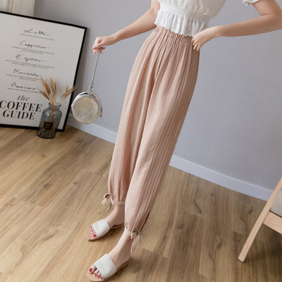 Model larg de pantaloni de vara dama cu cravate