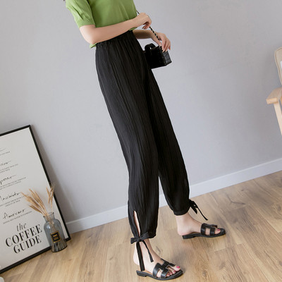 Model larg de pantaloni de vara dama cu cravate