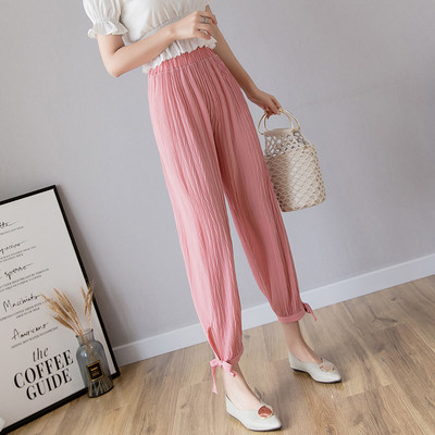 Model larg de pantaloni de vara dama cu cravate