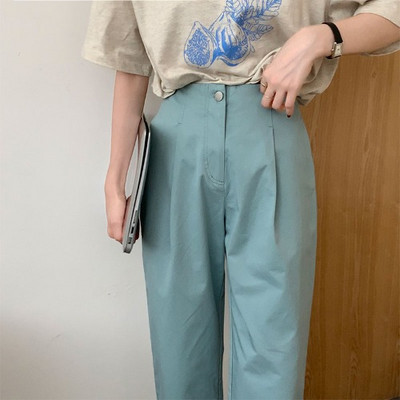 Sieviešu ikdienas bikšu taisns modelis ar augstu vidukli