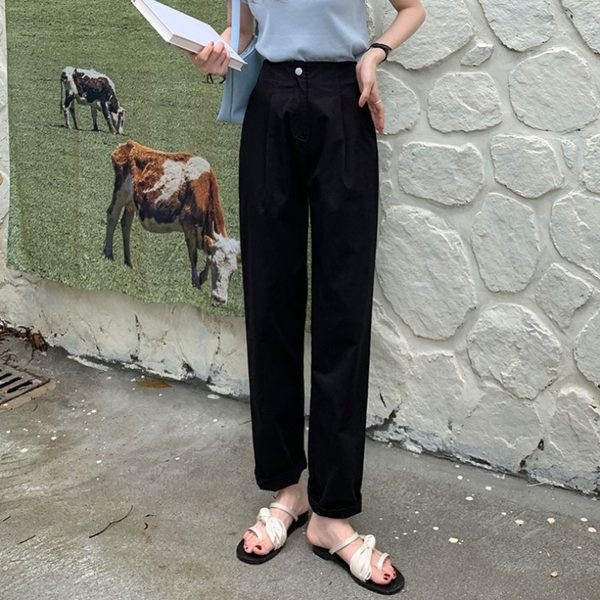 Sieviešu ikdienas bikšu taisns modelis ar augstu vidukli