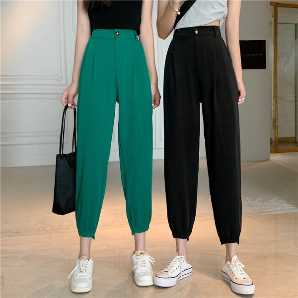 Sieviešu modernas bikses 9/10 garums ar augstu vidukli