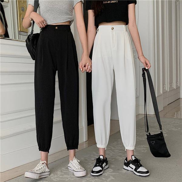 Sieviešu modernas bikses 9/10 garums ar augstu vidukli