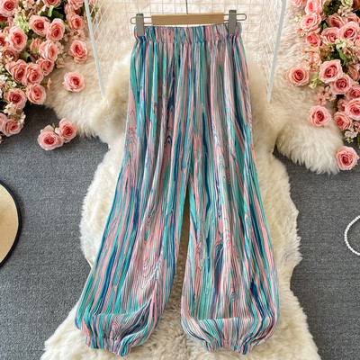 Platas sieviešu krāsainas bikses ar elastīgu jostasvietu