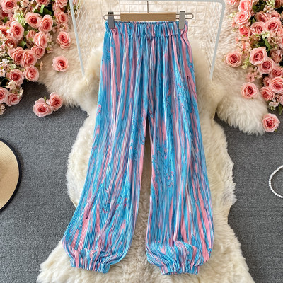 Platas sieviešu krāsainas bikses ar elastīgu jostasvietu