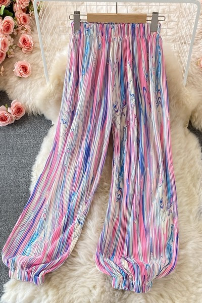 Platas sieviešu krāsainas bikses ar elastīgu jostasvietu