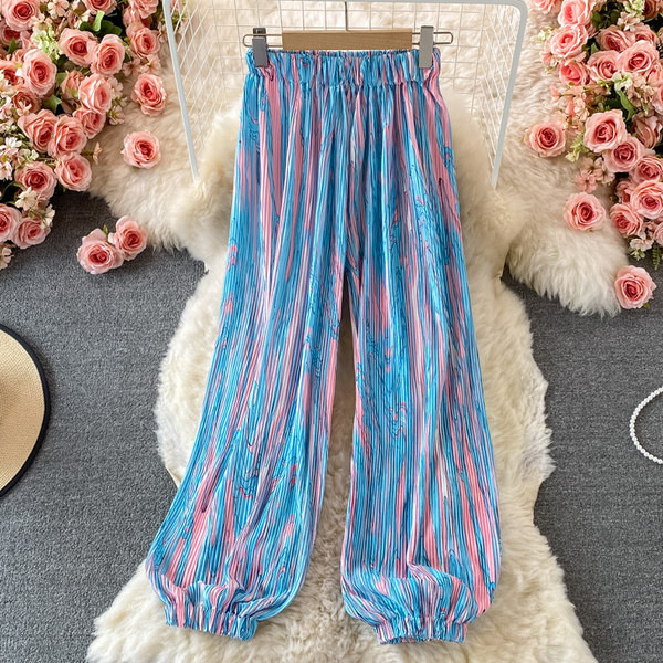 Platas sieviešu krāsainas bikses ar elastīgu jostasvietu