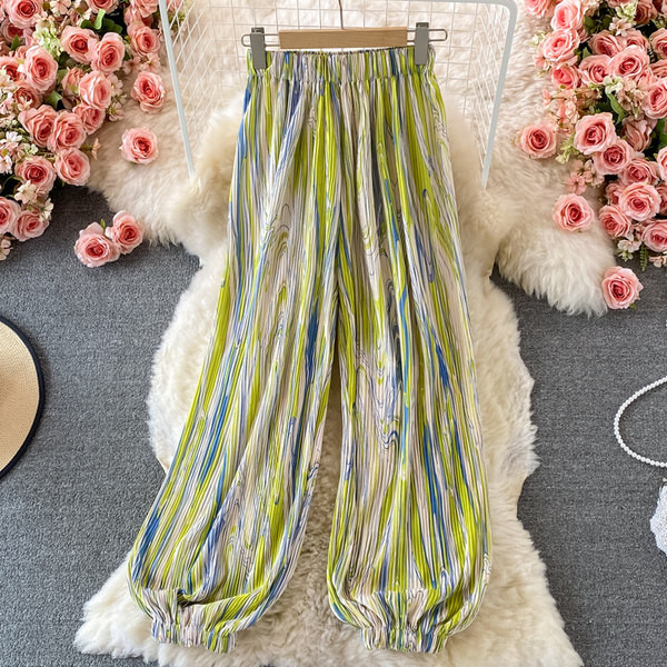 Platas sieviešu krāsainas bikses ar elastīgu jostasvietu