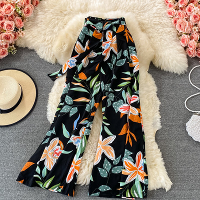 Stilīgas sieviešu vasaras bikses ar ziedu rakstu