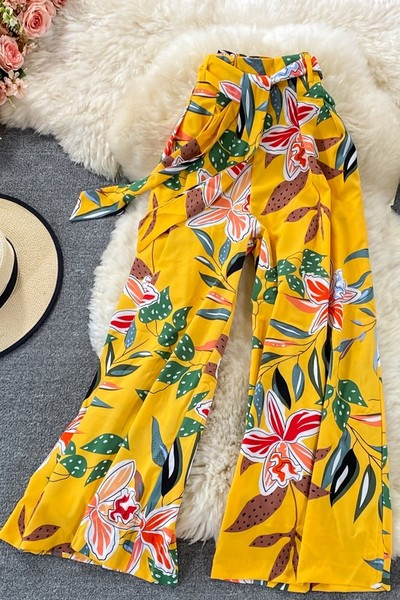 Stilīgas sieviešu vasaras bikses ar ziedu rakstu