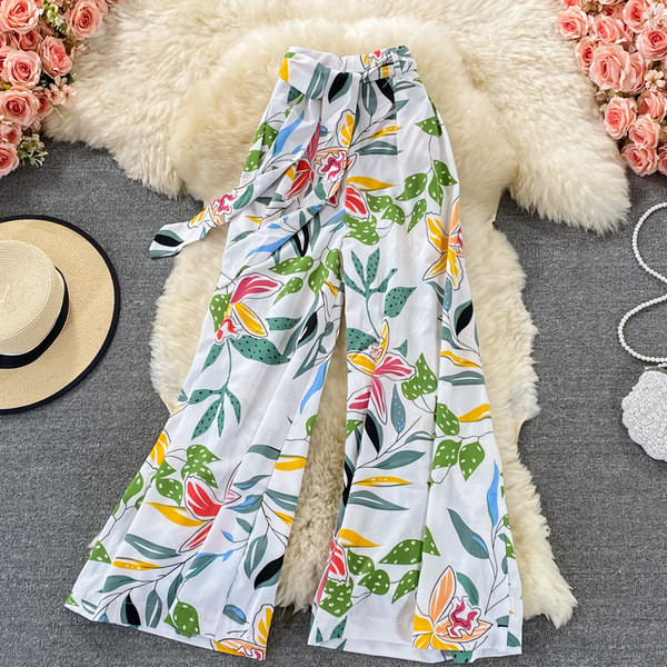 Stilīgas sieviešu vasaras bikses ar ziedu rakstu