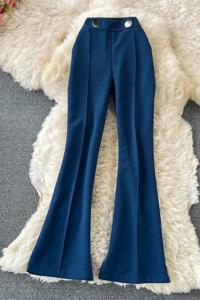 Ženske moderne hlače s visokim strukom i metalnim elementima