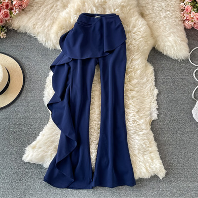 Pantaloni de dama asimetrici cu talie inalta