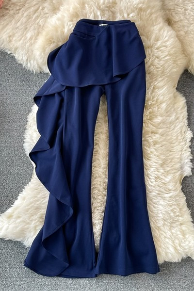 Pantaloni de dama asimetrici cu talie inalta