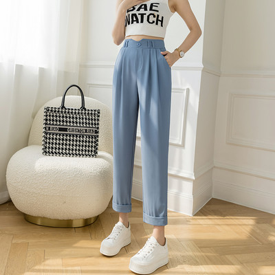 Pantaloni de dama cu talie inalta si buzunare - model drept