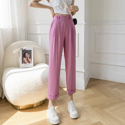 Pantaloni de dama cu talie inalta si buzunare - model drept