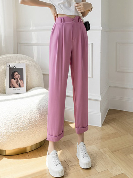 Pantaloni de dama cu talie inalta si buzunare - model drept