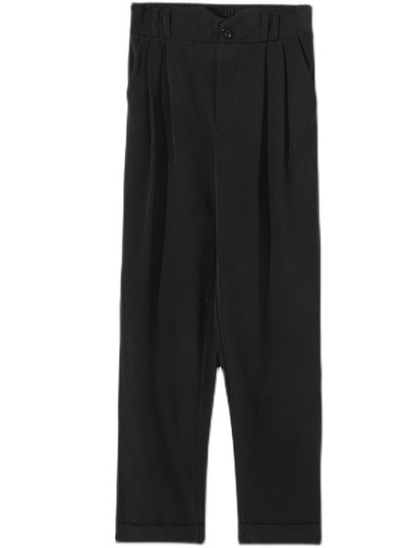 Pantaloni de dama cu talie inalta si buzunare - model drept