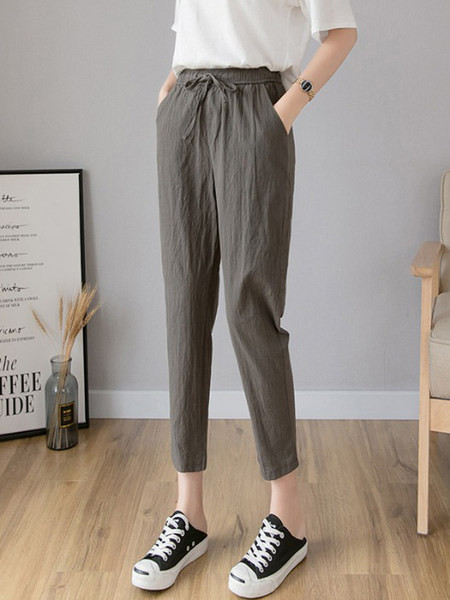 Pantaloni casual de dama cu talie elastica si buzunare