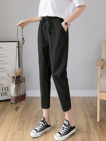 Pantaloni casual de dama cu talie elastica si buzunare