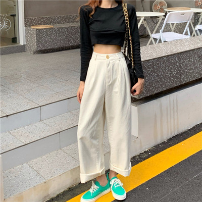 Pantaloni casual dama model lat cu talie inalta