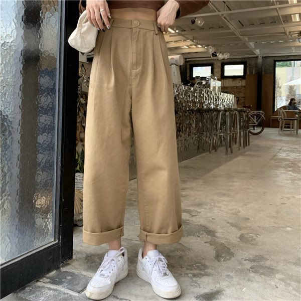 Pantaloni casual dama model lat cu talie inalta