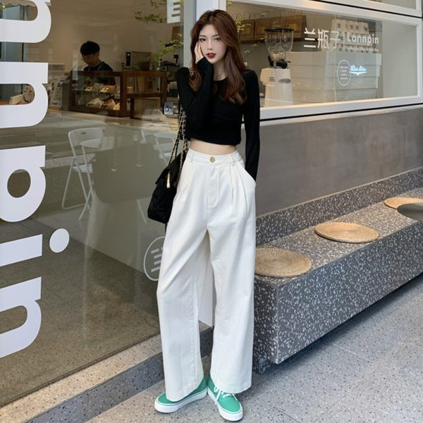 Pantaloni casual dama model lat cu talie inalta