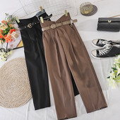 Ženske duge hlače s remenom i visokim strukom