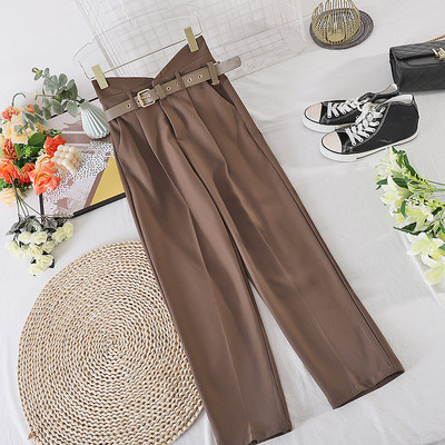 Ženske duge hlače s remenom i visokim strukom