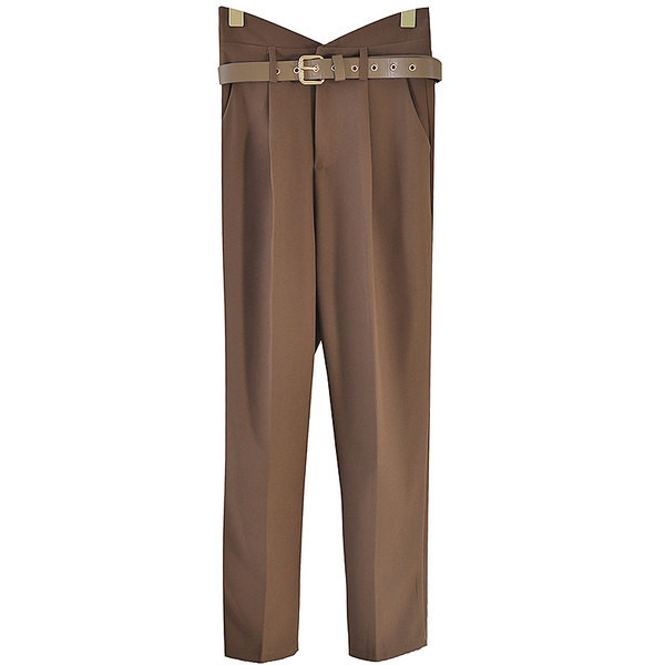 Ženske duge hlače s remenom i visokim strukom