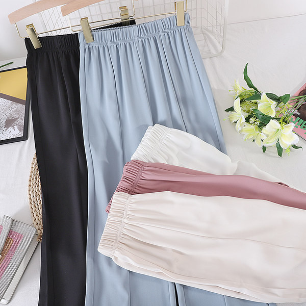 Sieviešu bikses ar elastīgu jostasvietu un šķēlumiem - vairākas krāsas