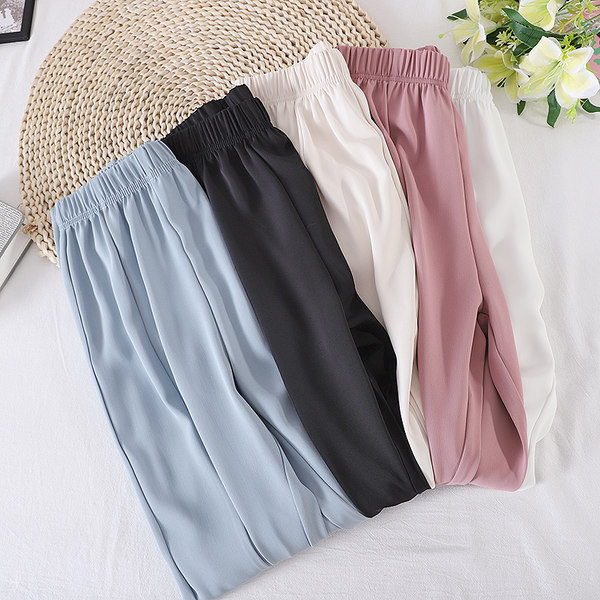 Sieviešu bikses ar elastīgu jostasvietu un šķēlumiem - vairākas krāsas