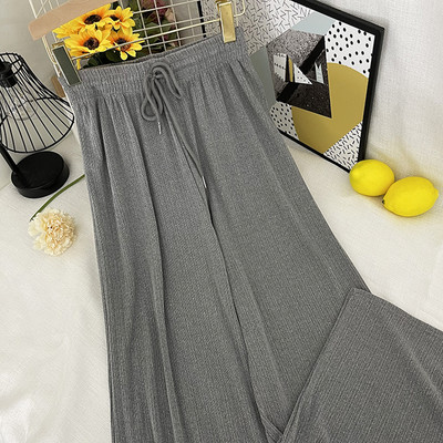 Sieviešu garas platas bikses ar elastīgu jostasvietu un saitēm