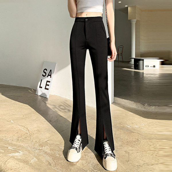 Sieviešu bikses ar augstu vidukli un šķēlumiem - divi garumi