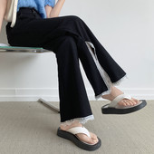 Pantaloni moderni de dama cu talie inalta si dantela