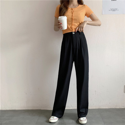 Σύγχρονα γυναικεία ίσια παντελόνια με κουμπί