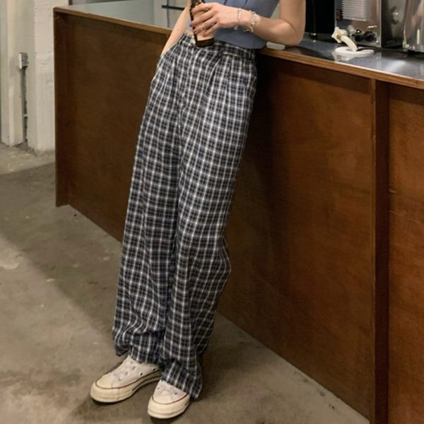 Pantaloni casual dama in carouri model lat