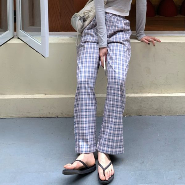 Pantaloni casual dama in carouri model lat