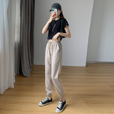 Sieviešu vasaras bikses ar saitēm un elastīgu jostasvietu