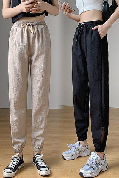 Sieviešu vasaras bikses ar saitēm un elastīgu jostasvietu