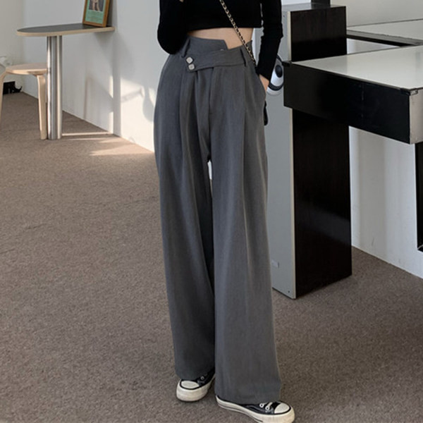 Sieviešu platas bikses ar augstu vidukli un pogām