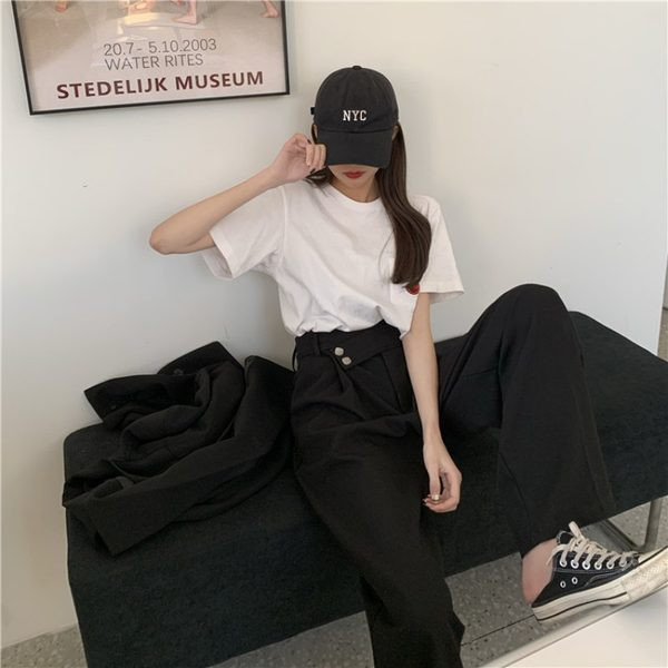 Sieviešu platas bikses ar augstu vidukli un pogām