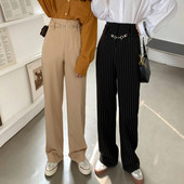 Sieviešu modernas svītrainas taisnas bikses ar jostu