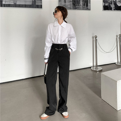 Sieviešu modernas svītrainas taisnas bikses ar jostu