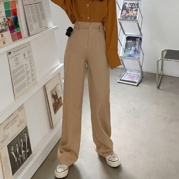 Sieviešu modernas svītrainas taisnas bikses ar jostu