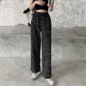 Modernas sieviešu taisna modeļa bikses ar dzīvnieku apdruku